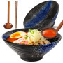 Sosayet Bols à ramen en céramique, 2 Ensembles bol japonais vintage avec baguettes et cuillère, bol en céramique pour Ramen, sal