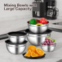 Bols à mélanger en Acier Inoxydable, Lot de 5 Saladiers avec couvercles hermétiques, 0.7L/ 1.1L/ 1.5L/ 2.7L/ 4.5L Empilables et 