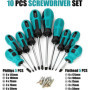 KAHEIGN 10 Pièces Tournevis Magnétique, 5 Taille Toute Épreuve Tournevis en Acier au Chrome Vanadium 5 Tournevis Plats et 5 Cruc
