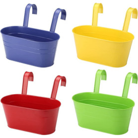 KAHEIGN 4 Pièces Métal Pots de Fleurs Suspendus, 27,5CM Grands Pots deFleurs Seau à Fleurs Suspendu avec Crochet Amovible pour B