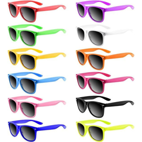 KAHEIGN 24 Pièces Lunettes de Soleil Néon pour Enfants, 12 Couleurs Lunettes de Soleil pour Enfants en Vrac Lunettes de Soleil d