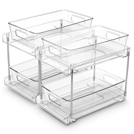 Ixydor Organisateurs sous Évier, Rangement sous Evier 2 Niveaux, Lot de 2 Rangement sous Évier, Lot de 2 Coulissant Rangement so