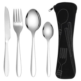 iJiGui Ensemble de Couverts 4 Pièces, Couverts en Acier Inoxydable, Voyage Ensemble Couverts Set, Couverts portatifs en Acier In