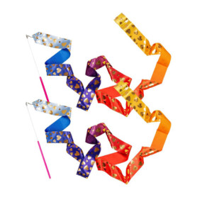 2 Pièces Ruban Danse, 2m Bandes de Danse avec bâton,rubans de danse avec cœur d'estampage,Fitness Rubans de Gymnastique Rythmiqu