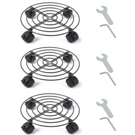 Hayan - Lot de 3 plateaux ronds pour pot de fleurs avec roulettes - 27,9 cm - Noir