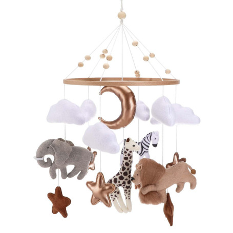 Collazoey Lit bébé mobile, carillon mobile pour bébé animaux de la forêt, pendentif mobile pour bébé éléphant girafe lion nuage,