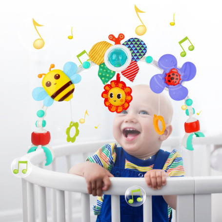 Jouets de Landau, Arche de Voyage pour Poussette,Jouet à emporter avec Support d'activité sensorielle Pliable réglable pour tran