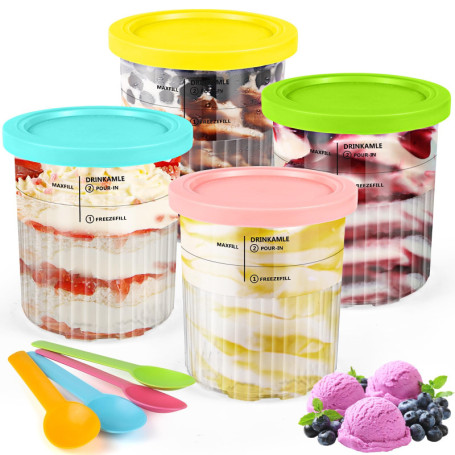 Diealles Shine Bacs à Crème Glacée pour Ninja, Lot de 4 Crème Glacée avec Couvercles, Réutilisables Pot Creami Deluxe pour Ninja