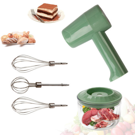 Batteur Électrique 2 en 1 Mini, Mixeur Électrique Manuel, 3 Vitesses avec Récipient de 300ml pour Viande Hachée, Mixeur sans Fil