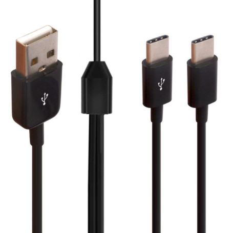 Câble de charge double USB C Y - Câble USB vers double jack de type C - Câble de synchronisation de données pour téléphones port