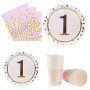Anniversaire 1 an Fille Vaisselle Rose, Servir 20 Invités - Set Vaisselle Jetable Fournitures Fête, pour Anniversaire Fêtes, Mar