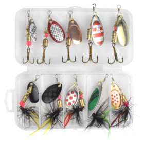 Chstarina 10 Pièces Kit de Leurre de Pêche Spinnerbaits Cuillère à Pêche Tournante Métallique Kit d'appâts de Pêche Portable ave