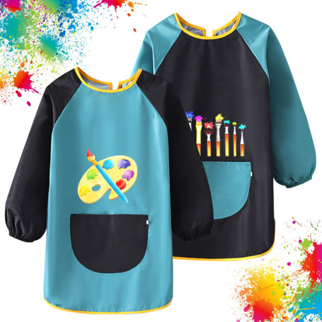 VMUTGA 2 Pièces Tablier Peinture Enfant, Blouse Peinture Enfant 6-12 Ans Imperméables Tablier Manches Longues Réutilisable avec 