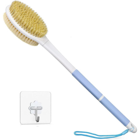 HORJOR Brosse de Bain Douche Long Manche 44cm, pour le Brossage Du Dos Humide ou Sec, Brosse Corps, Nettoyage en profondeur, Exf