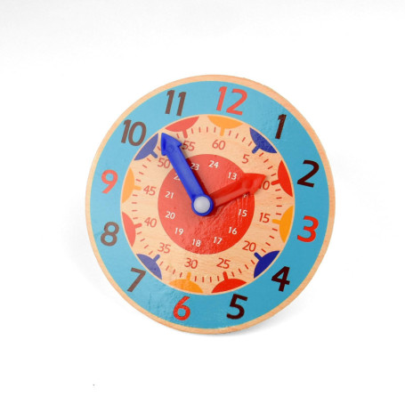 Kikuo Horloge d'apprentissage en bois de 14 cm, horloge pédagogique colorée avec aiguilles des heures et des minutes, jouet éduc