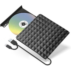 Lecteur CD DVD Externe, Graveur DVD Externe avec USB3.0 Type-c, Lecteur CD/DVD RW ROM Lecteur Graveur CD DVD Optiques Externes p