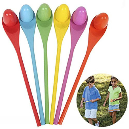 Xrten 12 pcs Jeu de Course de Relais œuf et Cuillère pour Les Fêtes Anniversaires Sorties en Famille (Couleur Assortie)