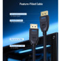 Cable Matters [certifié VESA] Câble DisplayPort 2.1 54Gbps 3m, câble DP54 avec, 8K 165Hz, 4K 500Hz en noir avec FreeSync, G-SYNC