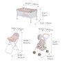 Olivia's Little World Station de Nurserie 3pcs Lit Bebe Chaise Haute et Poussette Rose Gris