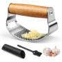 NEUTYPECHIC Ecrase Ail Manche en Bois, Presse Inox Avec Décapsuleur, Presse Ail Inox Professionnel, Garlic Press Convient pour E