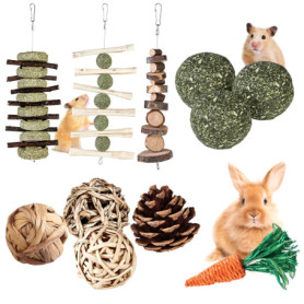 Jouets à Mâcher pour Lapin,11 PCS Jouets pour Petits Animaux,Jouets de Hamsters,Jouets de Cochon D'Inde,Naturel Petits Animaux M