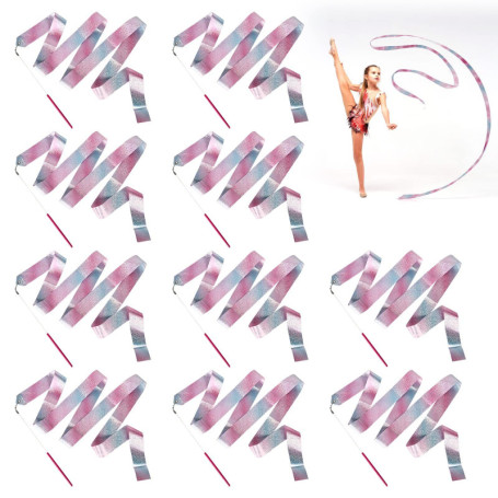 Lot de 10 rubans de danse pour enfants, avec tige de 2 m, ruban de gymnastique rythmique, longs rubans de danse, bande de tourbi