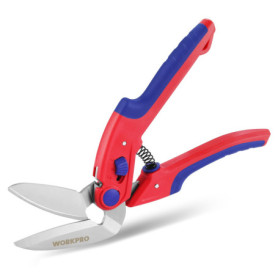 WORKPRO Ciseaux Robustes de 250 mm, Ciseaux Coudés Polyvalents, Coupe-tapis à Lame Dentelée, Cisailles à Ressort en Acier Inoxyd