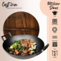 NutriChef Wok en Fonte-Pré-assaisonnée de 5,5 L - Poêle - Couvercle en Bois - Compatible avec Plaques de Cuisson Électriques et 