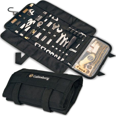 Odinsberg Sac à Outils Moto Enroulable - Outils NON inclus - Sacoche avec 56 élastiques, poche, système MOLLE et double fermetur