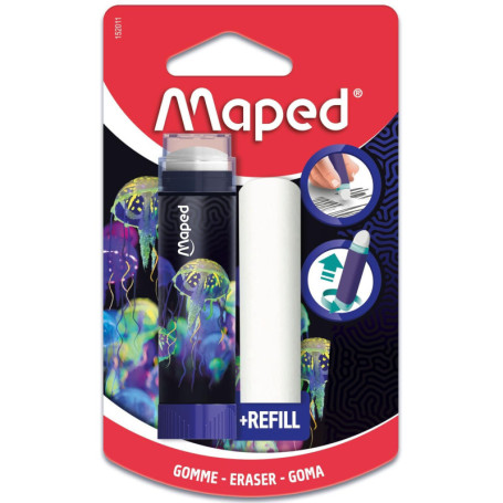 Maped - Gomme blanche Deepsea Paradise - Gomme Rétractable, Protégée et Efficace - Système Rotatif Hyper Pratique - 1 Recharge G