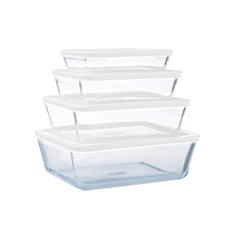 Pyrex Cook & Freeze - Lot de 4 Boites Rectangulaires avec Couvercle - 0.8L, 1.5L, 2.6L, 4L - Verre Borosilicate - Idéal congélat