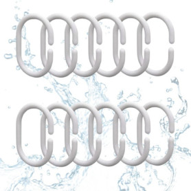 PARENCE.- Lot de 30 Anneaux de Rideau de Douche - Crochet de Rideau en Forme de C - Plastique de Qualité, Blanc - 30 Pièces