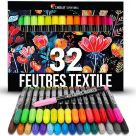 Zenacolor 32 Feutre Textile Permanent - Pour Différents Tissus - Marqueur Textile Permanent, Indélébile et Non Toxique - Pour En