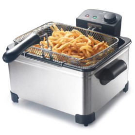 SENYA Friteuse électrique cuve amovible inox 5L, grande capacité, 3 paniers amovibles, 2000W, Family Fryer, SYCK-DF009, Argent