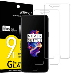 NEW'C Lot de 2, Verre Trempé pour OnePlus 5, Film Protection écran sans Bulles d'air Ultra Résistant (0,33mm HD Ultra Transparen