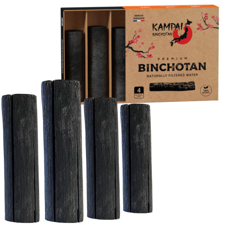 KAMPAI Charbon Actif Eau x4 | Filtre 2.5L à 3L / Baton | Binchotan Gros calibre | Purificateur Vegetal Bio - Recharge Carafe fil