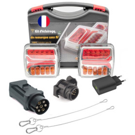 Rebadis Plaque feu remorque sans fil, kit éclairage arrière led wifi, 12/24 Volts, Fixations Magnétique, chargeur 220V