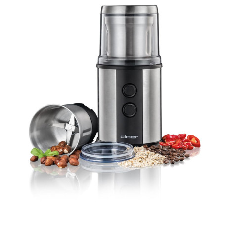 Cloer 7419 Moulin à café et à épices électrique, 2 conteneurs amovibles, pour pesto, herbes, noix et grain, jusqu'à 80 g de grai