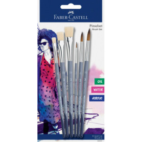 Faber-Castell 282891 Lot de 6 pinceaux Ronds et Plats pour Peinture Acrylique, Aquarelle et Huile