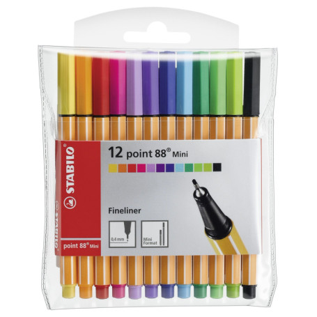 STABILO point 88 Mini - Stylo feutre pointe fine - Pochette x 12 mini feutres - Coloris assortis