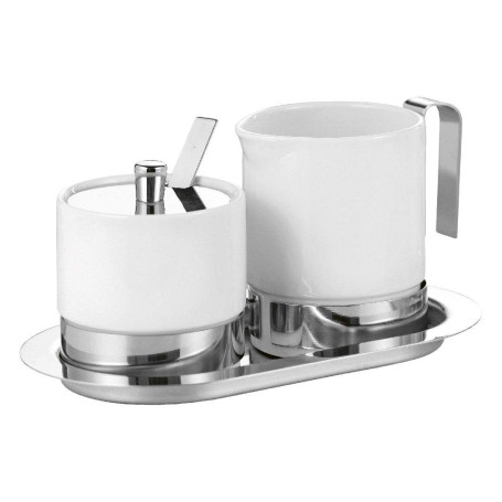 Esmeyer Adam - Service de 5 sucriers et Pots à crème Adam, en Porcelaine Blanche et INOX, composé de : Pot à crème 0,25 Litre,