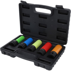 KS Tools 515.0870 Jeu de 5 douilles en aluminium 1/2" (15-17-19-21-22 mm), code couleur selon la largeur de clé