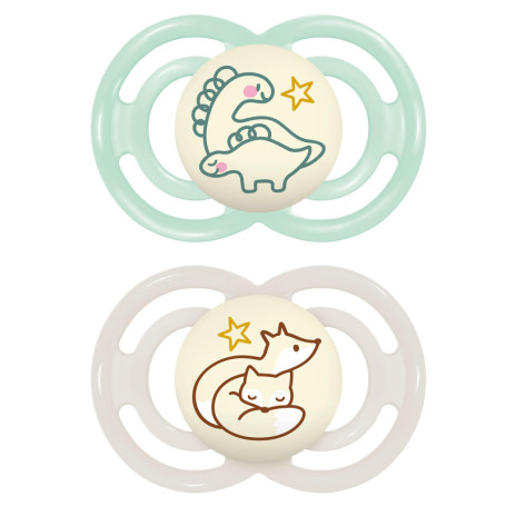 MAM Perfect Night Lot de 2 tétines, phosphorescentes dans le noir, respectueuses des dents, en matériaux durables et biologiques