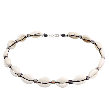 Kuzzoi Collier de surfeur Bouddha avec coquillage Kauri (10-12 mm), chaîne pour homme avec perles de verre indonésiennes et perl