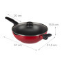 relaxdays Poêle wok couvercle en verre, 30 cm, wok antiadhésif, four à gaz, électrique, poignée, 4 litres, rouge/noir.