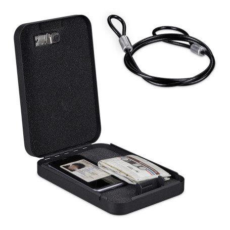 Relaxdays Coffre-Fort avec Code, Nomade, avec câble de sécurité, Acier, H x L x P: 5,5x17x25 cm, Noir