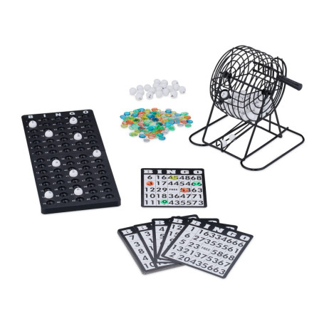 Relaxdays Bingo, boulier, 75 Boules, 18 grilles, 150 jetons, Plateau de Jeu, pour Petits et Grands, Multicolore