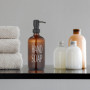 Relaxdays Distributeur de Savon, Lot de 2, Porte-Savon Liquide, Rechargeable, tête de Pompe, Inscription, 500 ML, Marron