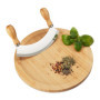 Relaxdays Hachoir Berceuse avec Planche, Bambou & Acier Inoxydable, Couteau à Herbes, Plateau de 25 cm, Nature - argenté