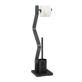 Relaxdays Serviteur WC, Non Fixe, Support pour Papier Toilette, Brosse et Porte-Brosse, 75x18,5x18,5 cm, Noir - Gris